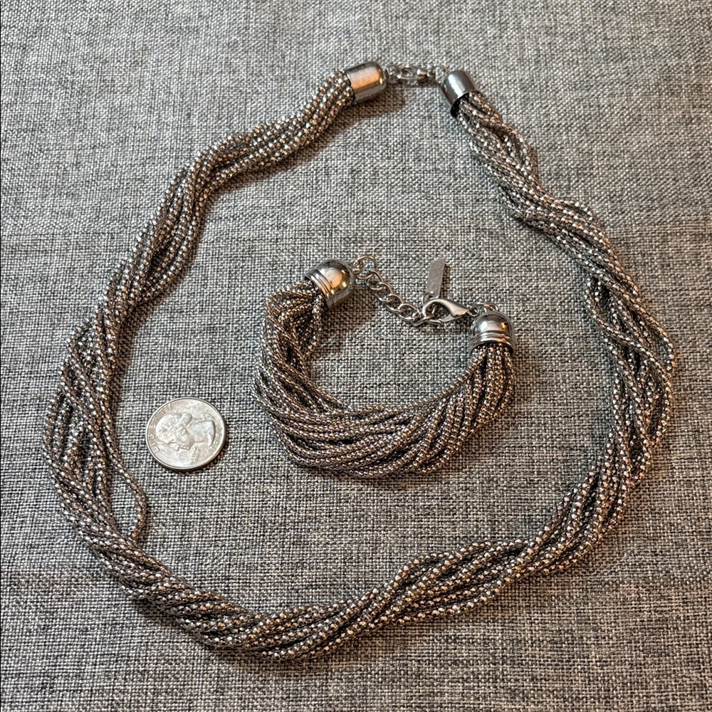Elegant Silver Beaded Necklace and Bracelet Set MAKE ME AN OFFER!